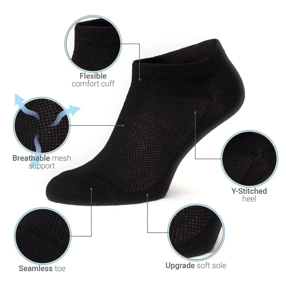 Black Thin Breathable Cotton Low Cut Ankle Running socks for Women Men, 4 Pack